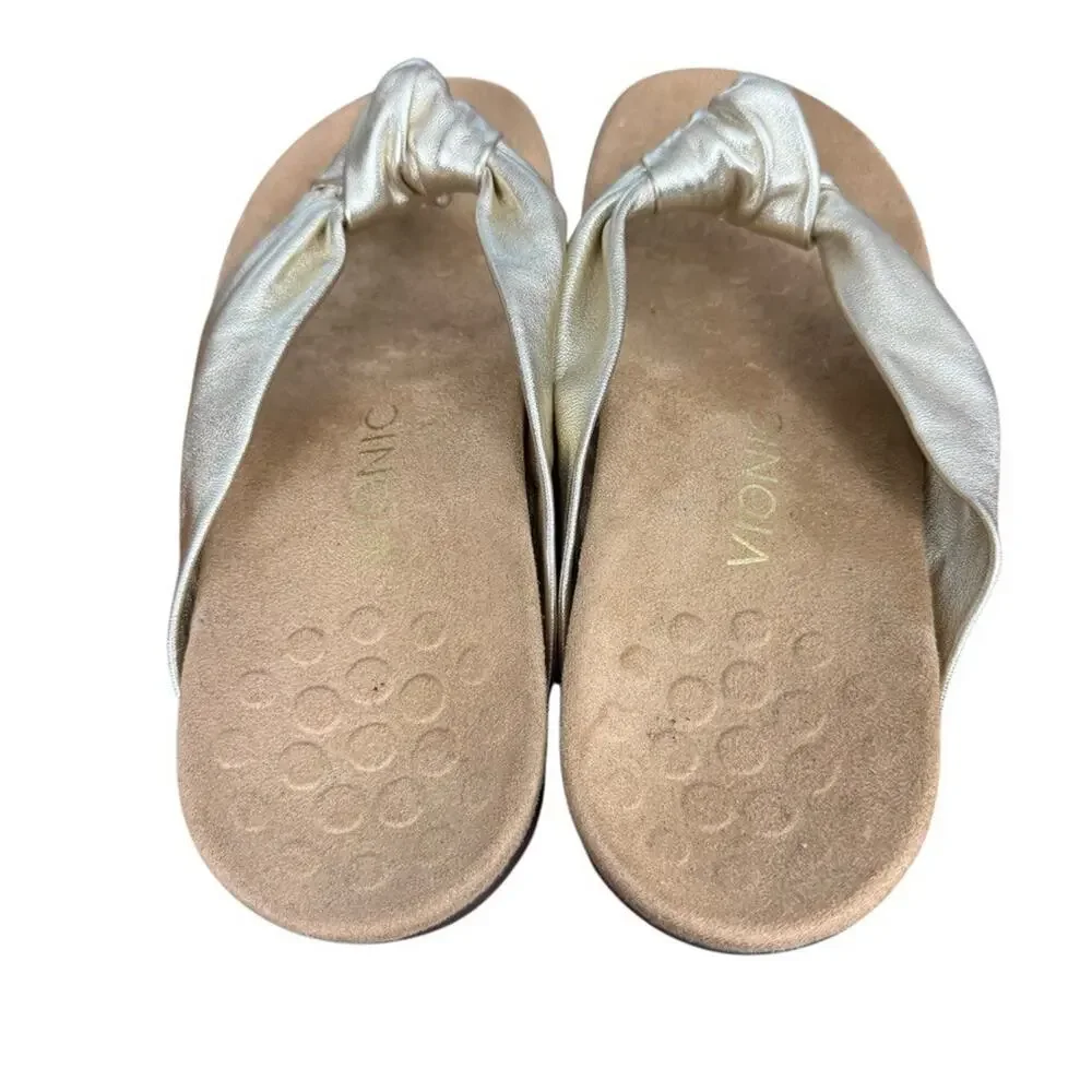 Vionic Pippa Gold Knot Thong Sandals Slide Slip On Casual Flats Shoes Leather 7 - Picture 10 of 16